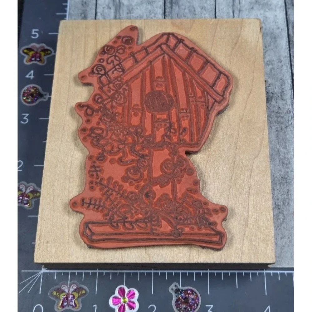 Imaginations Birdhouse Ivy Leaf Sketch Rubber Stamp Wood #C28